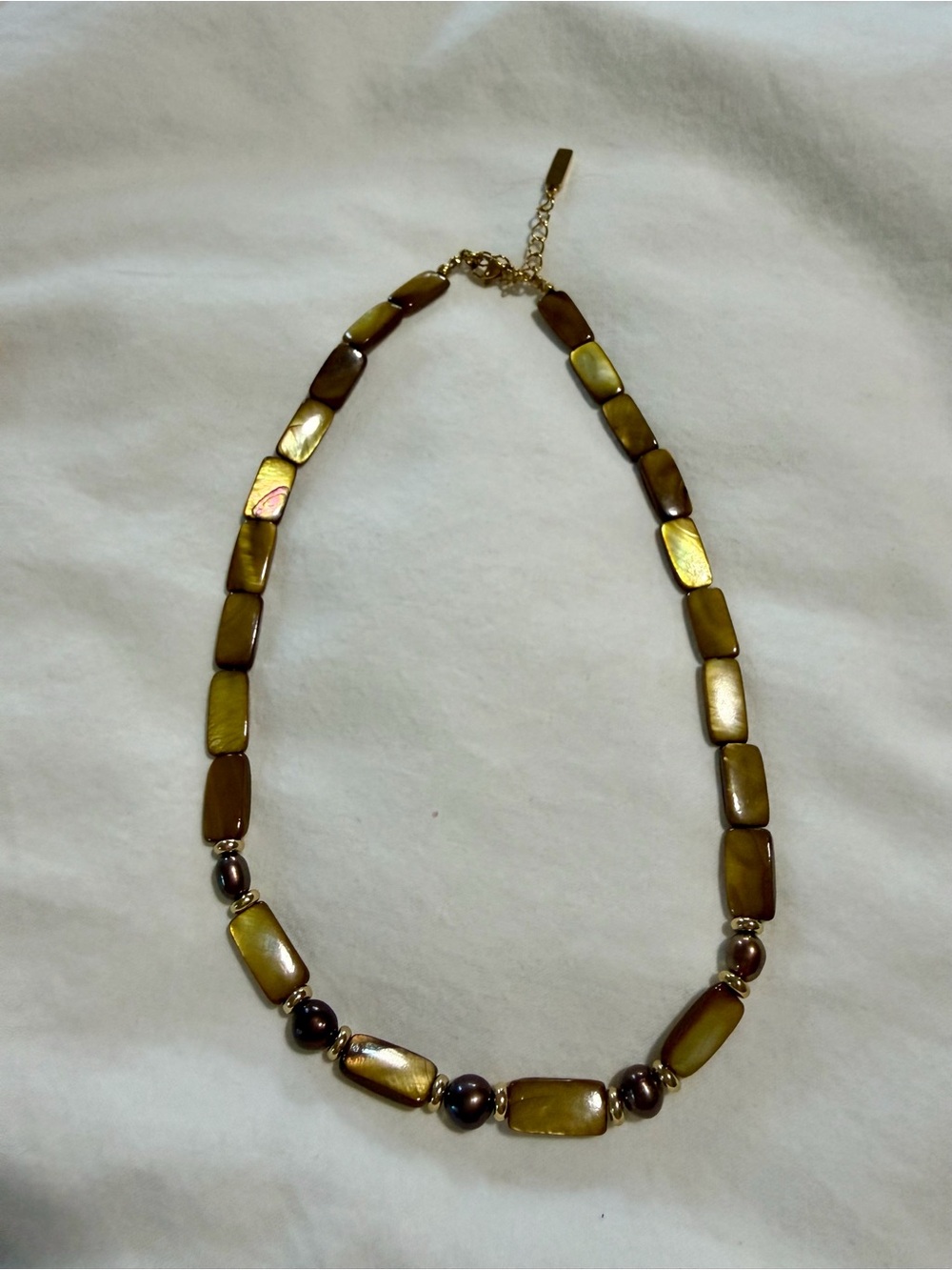 Iridescent Olive Green Rectangular Bead Necklace